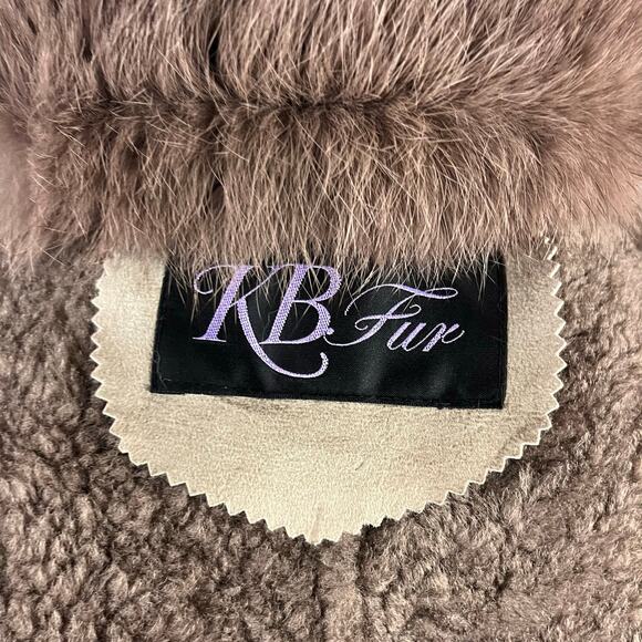 Y2K Shearling Sheepskin Penny lane Fur Leather Coat Blue Fox Trim S-M - Picture 10 of 15
